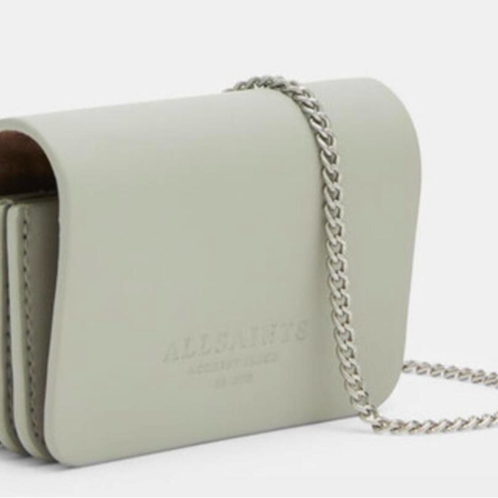 All Saints Green/Gray Honore Leather Crossbody Card Holder